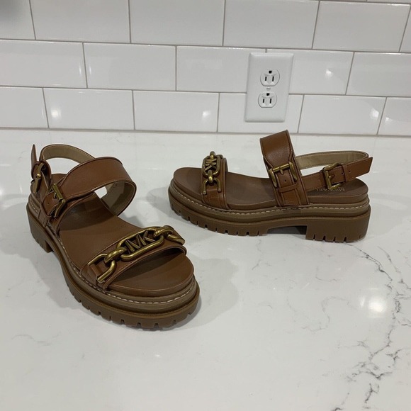 Michael Michael Kors | Sandals Brown Leather Kailey Lug Platform NEW - Picture 8 of 8